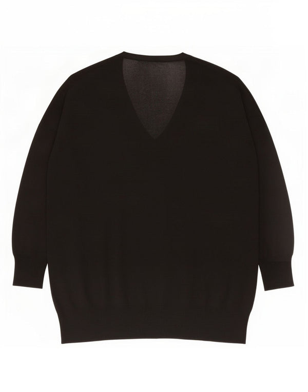 Zara Womens Oversized V-Neck Jumper Sweater UK 10 Small Black Cotton
