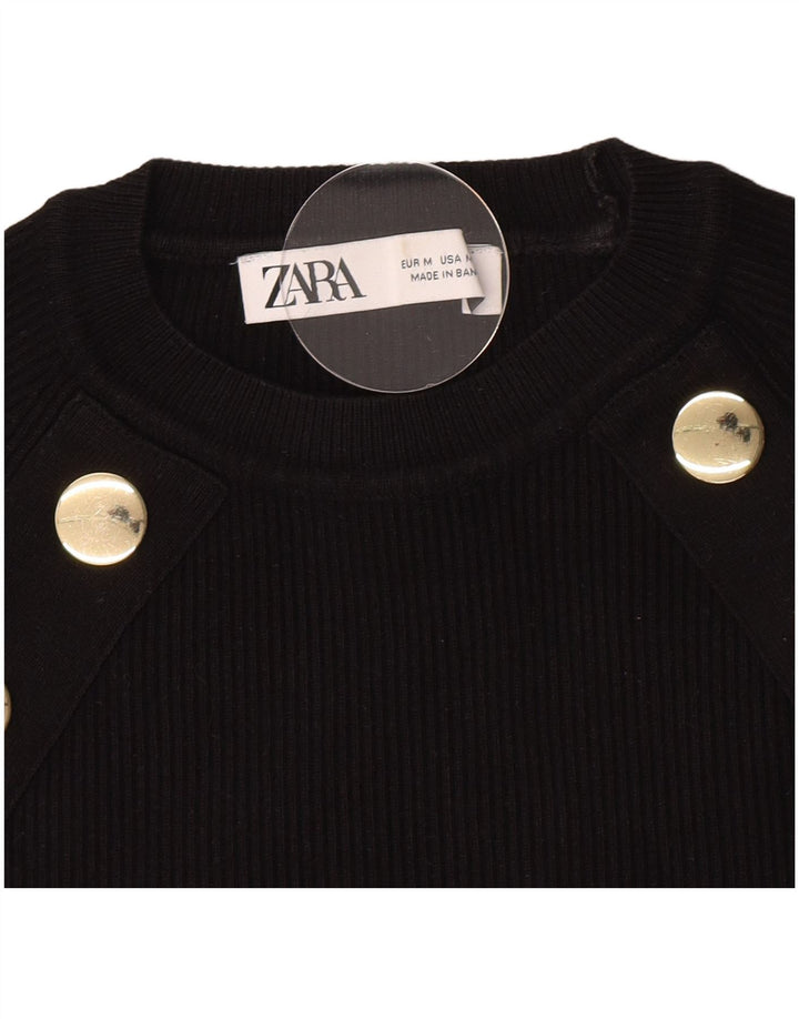 Zara Womens Crop Top Manga Longa Reino Unido 12 Médio Preto