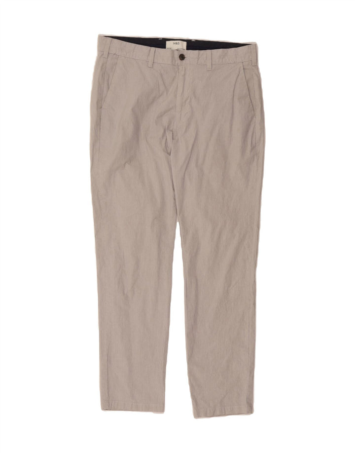 MARKS & SPENCER Mens Slim Chino Trousers W34 L31 Grey Pinstripe Cotton Vintage Marks & Spencer and Second-Hand Marks & Spencer from Messina Hembry 