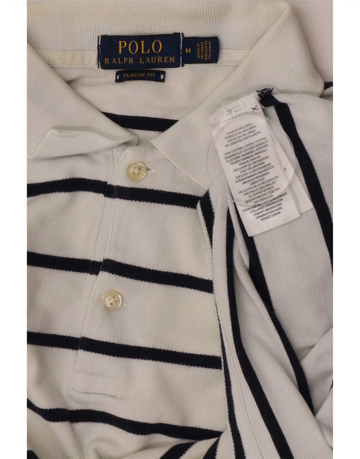 Polo Ralph Lauren Camisa masculina média listrada branca de algodão