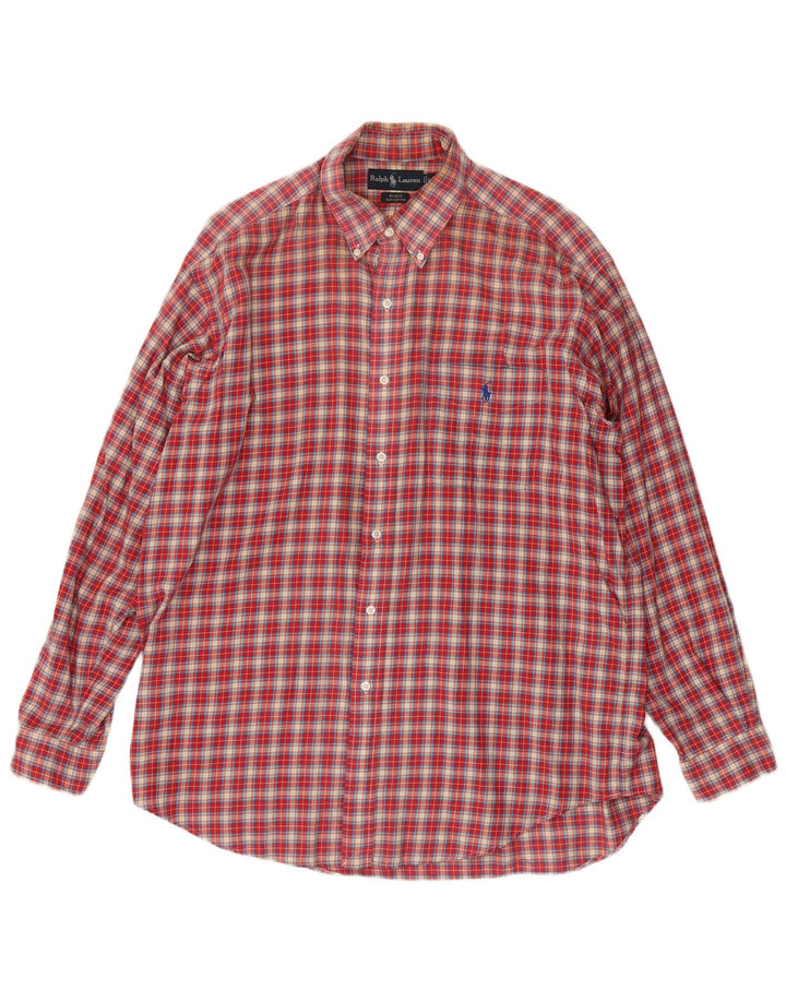 RALPH LAUREN Camisa masculina de flanela Blake Loose Fit grande algodão xadrez vermelho