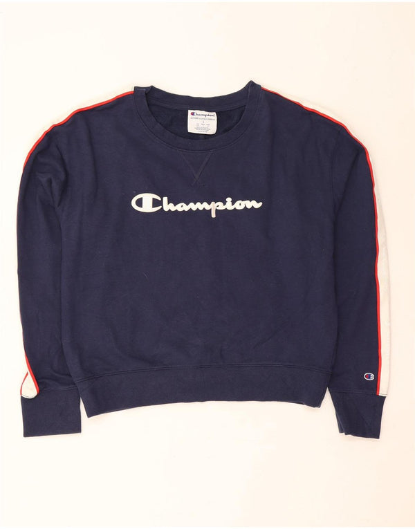 Jumper de moletom feminino Champion UK 14 grande bloco colorido azul marinho