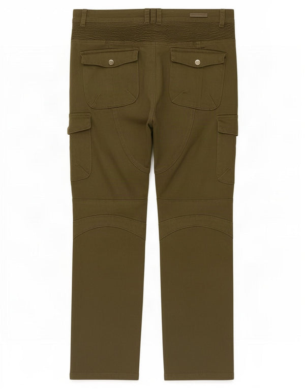 Volero Moto Jeans feminino slim cargo calças grandes W34 L28 algodão cáqui