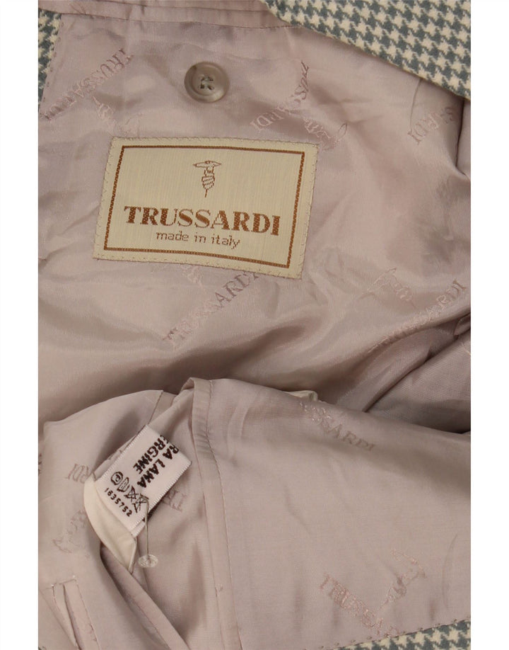 Jaqueta blazer masculina Trussardi com 2 botões UK 40 grande cinza houndstooth lã