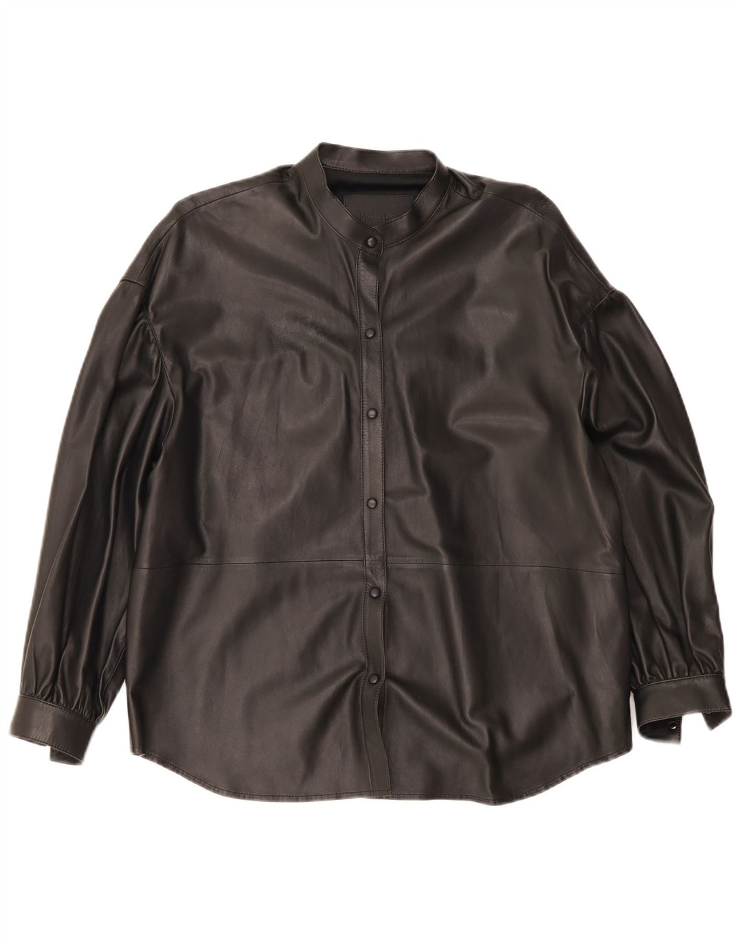 Camisa feminina de couro grande Massimo Dutti Reino Unido 6 XS couro preto