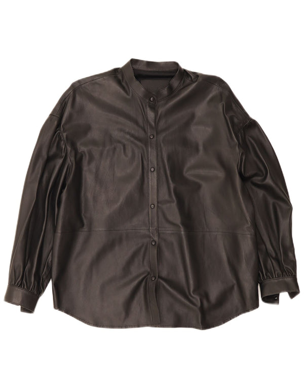 Camisa feminina de couro grande Massimo Dutti Reino Unido 6 XS couro preto