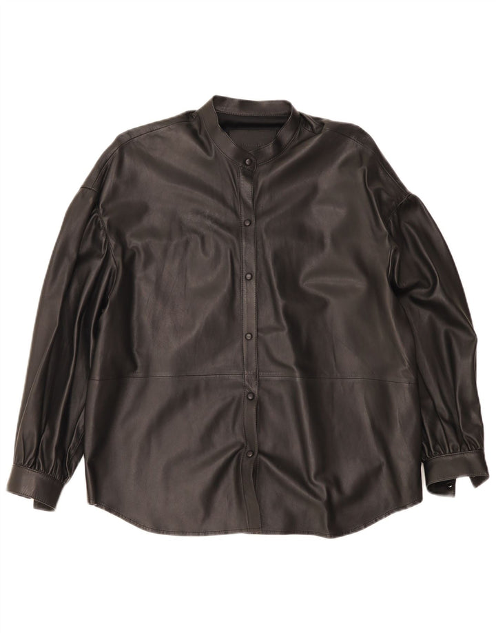 Camisa feminina de couro grande Massimo Dutti Reino Unido 6 XS couro preto