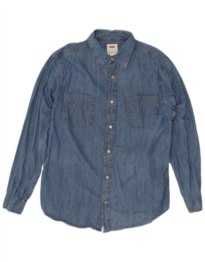 Camisa jeans masculina Levi's grande algodão azul