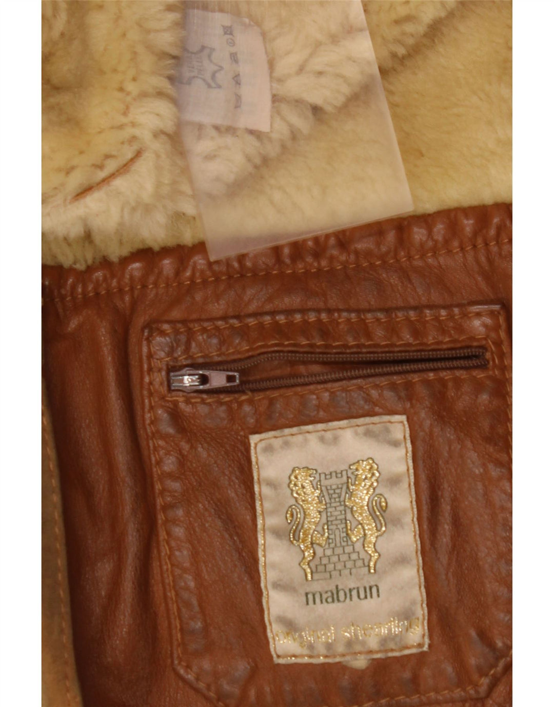 Jaqueta masculina MABRUN Shearling Reino Unido 36 couro marrom pequeno