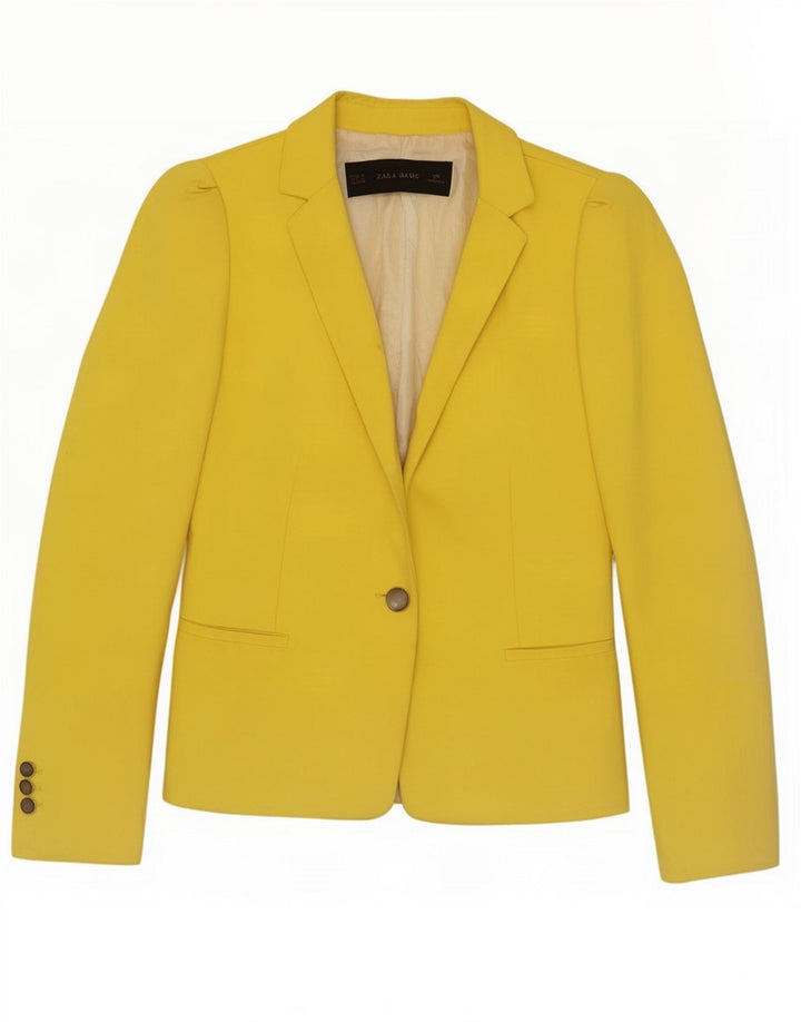 Jaqueta blazer feminina Zara com 1 botão UK 10 poliéster amarelo pequeno