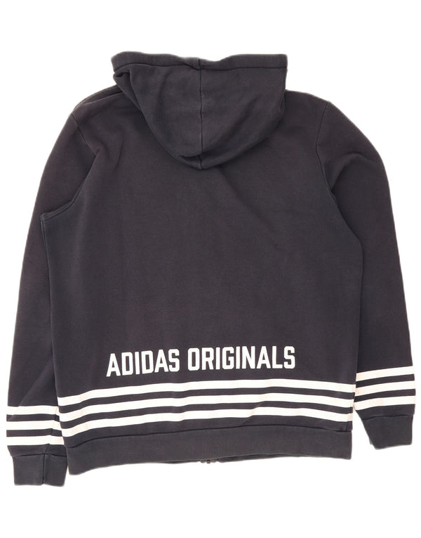 Suéter masculino Adidas com capuz e zíper gráfico grande algodão azul marinho