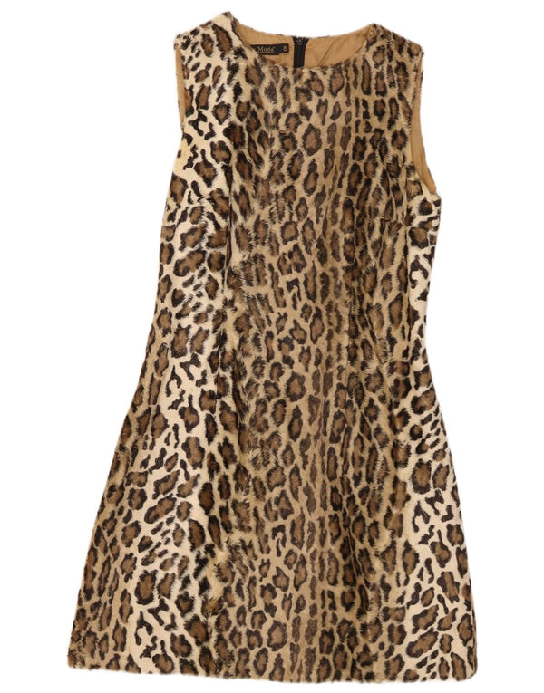 L'altra Moda vestido feminino de pele sintética linha A IT 40 pequeno bege estampa animal