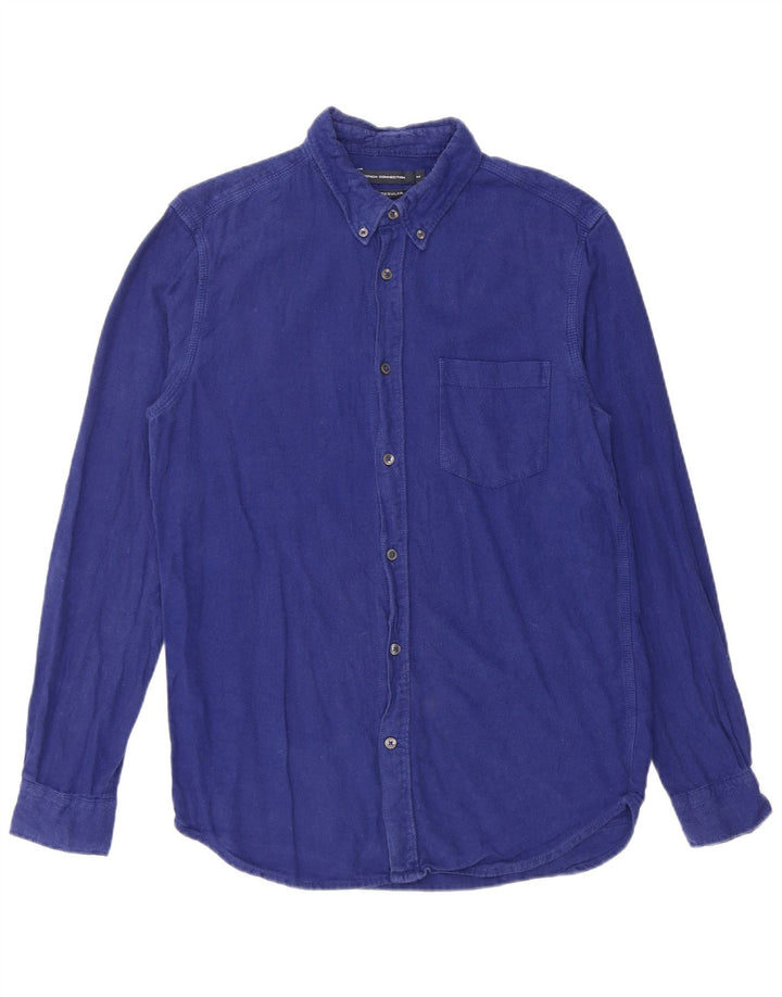 Camisa masculina de flanela de ajuste regular French Connection algodão azul médio