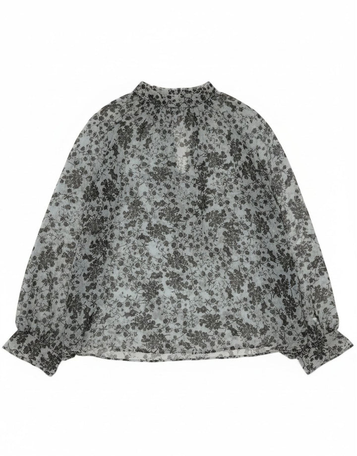 Blusa feminina transparente de manga comprida Zara Reino Unido 14 azul médio floral