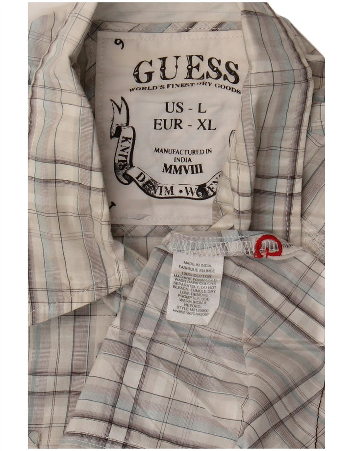 Camisa masculina Guess grande algodão xadrez cinza
