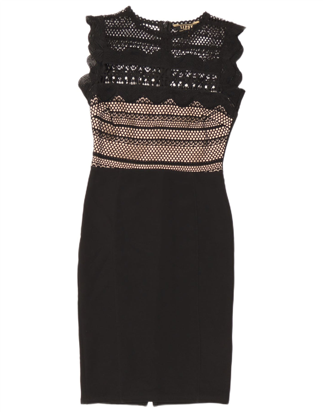 Lipsy Vestido feminino sem mangas com bainha UK 8 pequeno poliéster preto