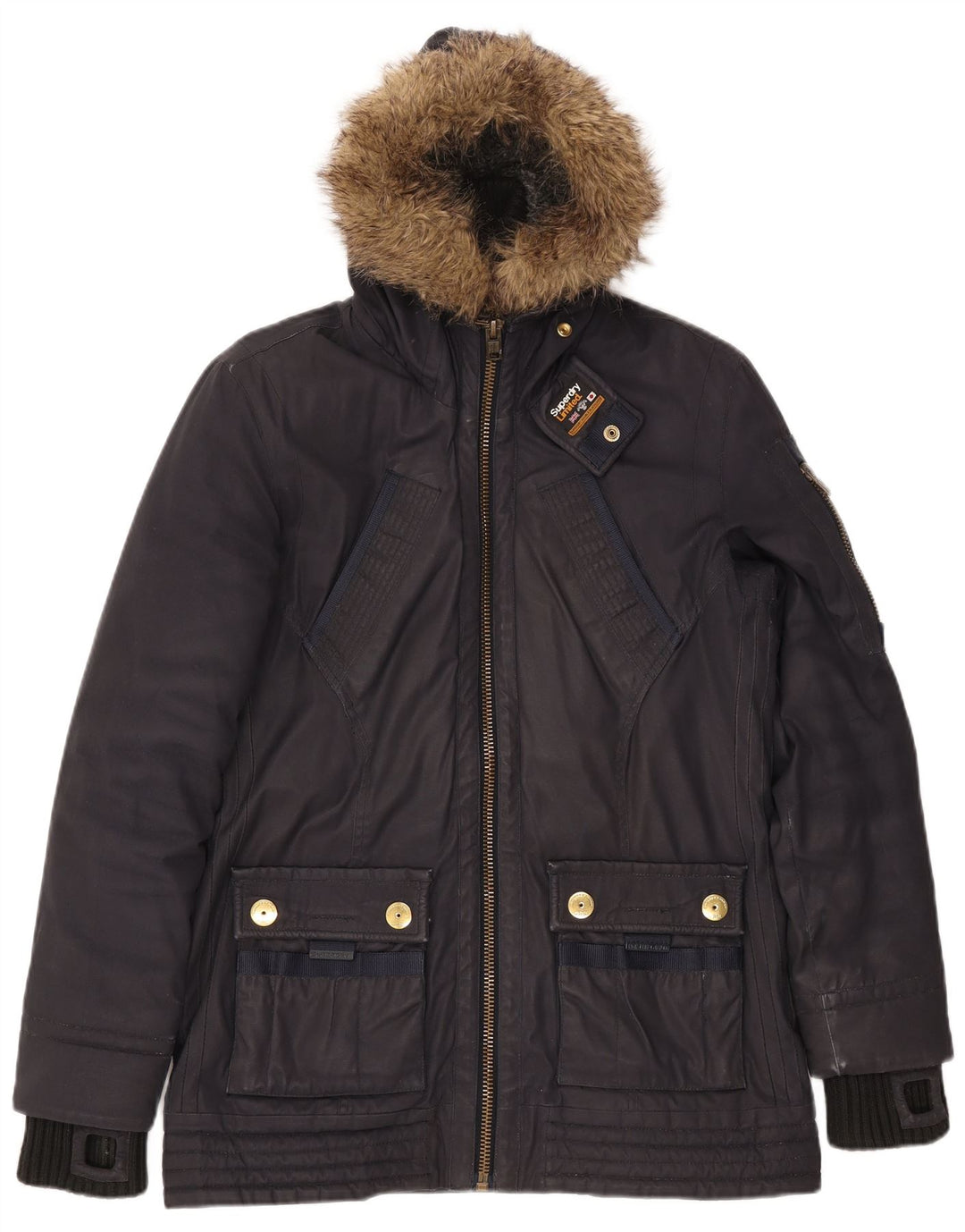 Jaqueta parka feminina SUPERDRY com capuz Reino Unido 16 grande algodão azul marinho