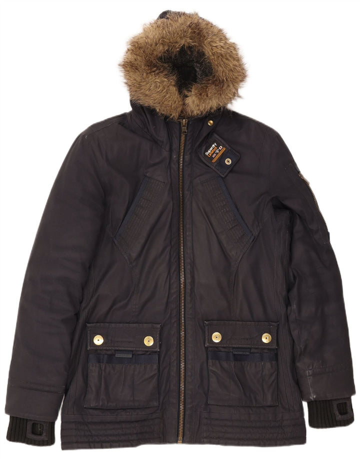 Jaqueta parka feminina SUPERDRY com capuz Reino Unido 16 grande algodão azul marinho