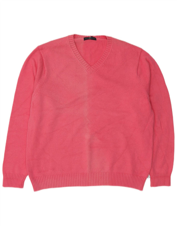 Suéter masculino MARKS & SPENCER Blue Harbor com decote em V grande algodão rosa