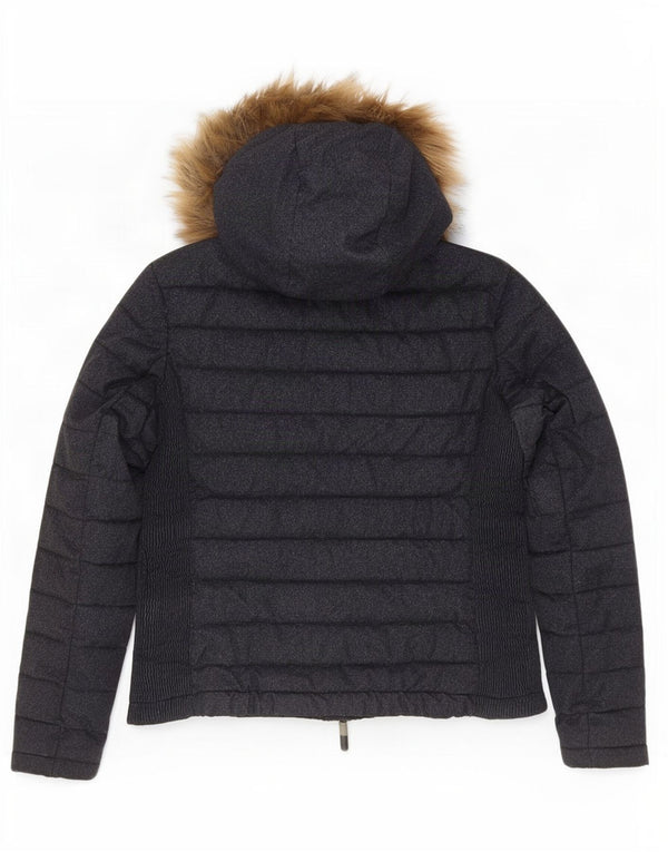 Jaqueta acolchoada com capuz feminina Superdry UK 18 XL azul marinho manchado de nylon