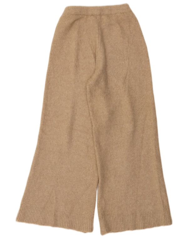 Zara Calça feminina de malha com pernas largas Reino Unido 8 pequena bege nylon