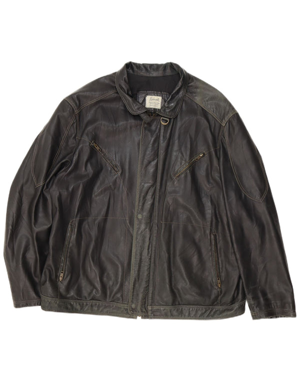 Jaqueta de couro masculina vintage UK 44 2XL preta