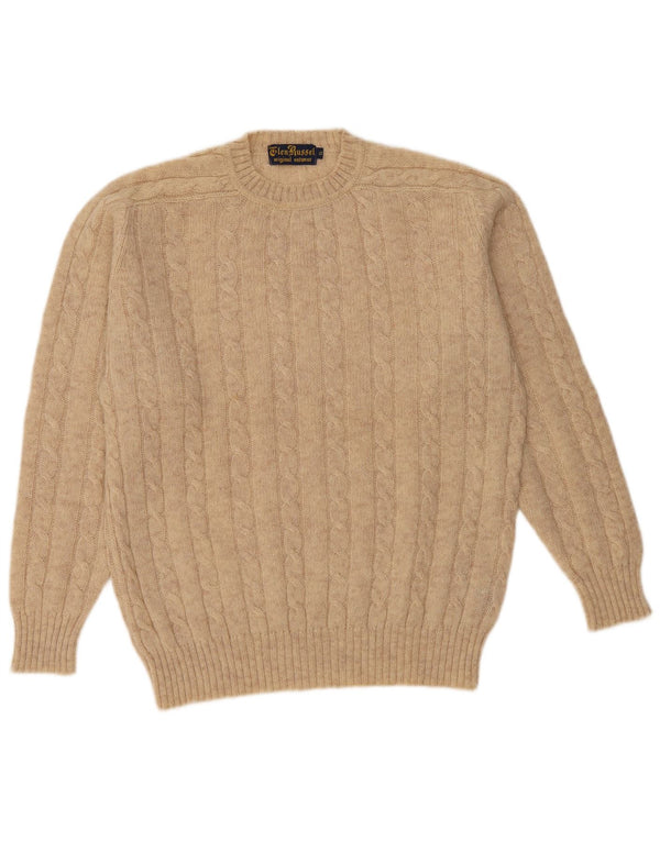 Suéter masculino vintage com gola redonda XL bege lã nova