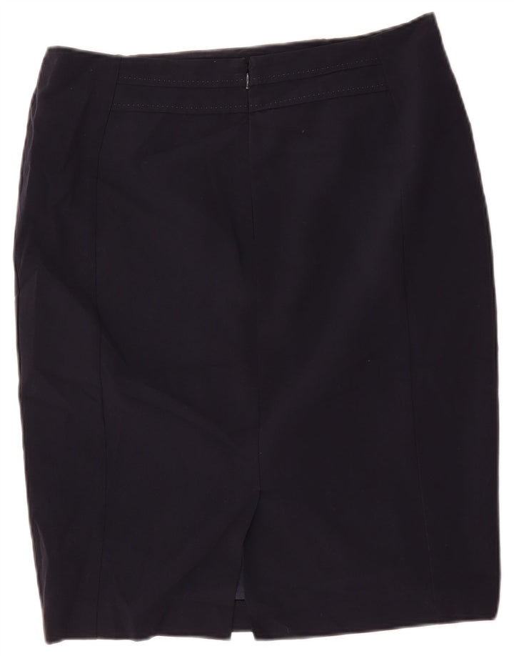 Saia lápis feminina Marks & Spencer UK 14 grande W34 azul marinho poliéster
