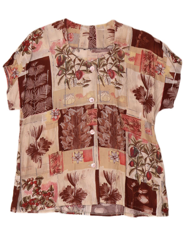 Blusa feminina vintage de manga curta UK 16 grande floral multicolorida