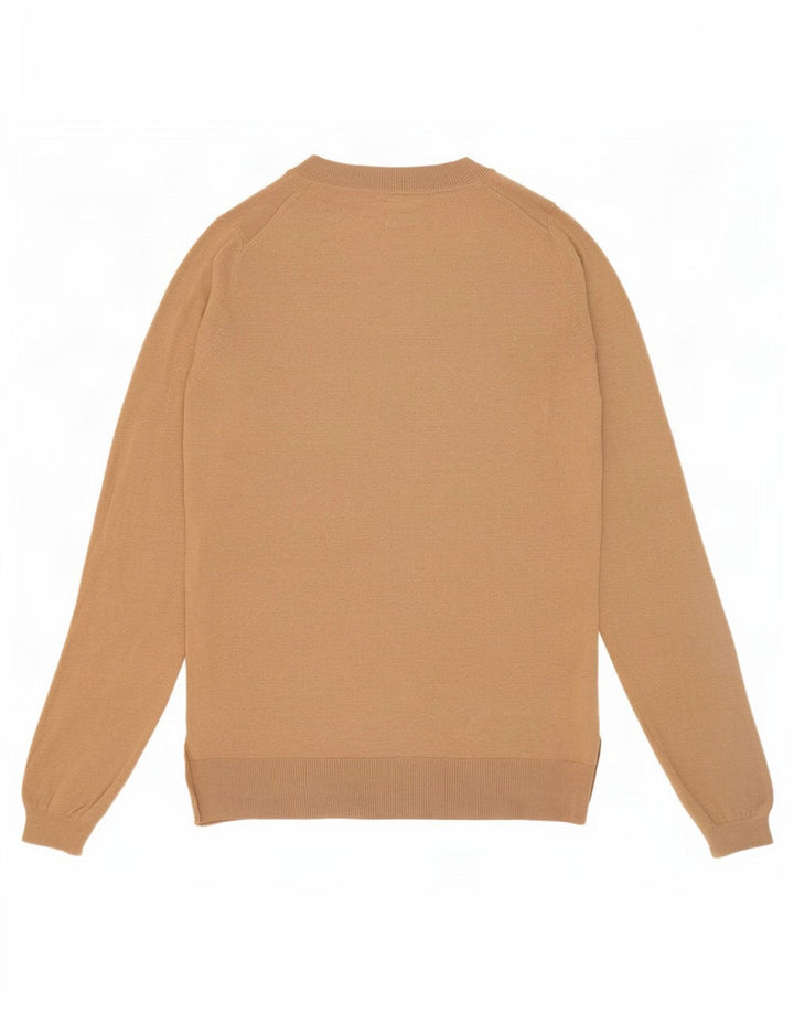 Suéter feminino Massimo Dutti com decote em V Reino Unido 12 lã bege médio