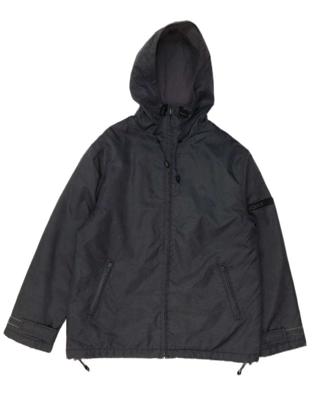 Jaqueta corta-vento com capuz masculino a gás poliéster cinza pequeno