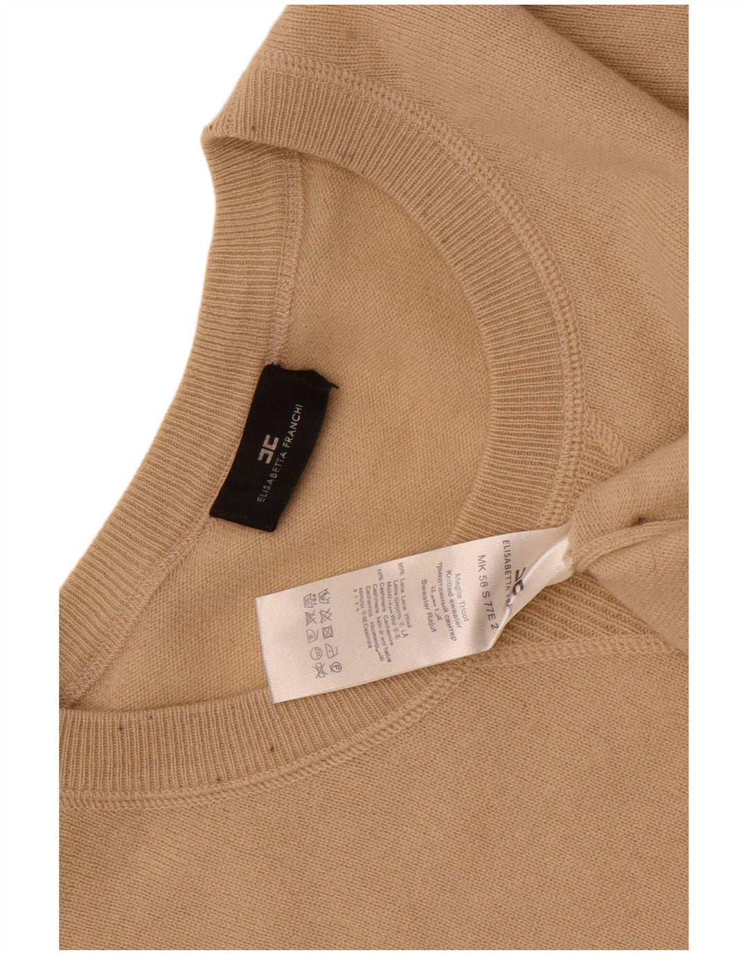 Suéter feminino Elisabetta Franchi com gola redonda IT 40 pequeno bege