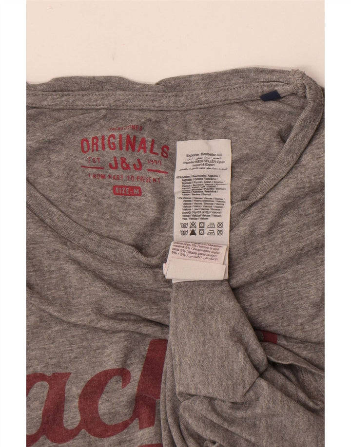 Camiseta masculina gráfica Jack & Jones Top algodão manchado cinza médio