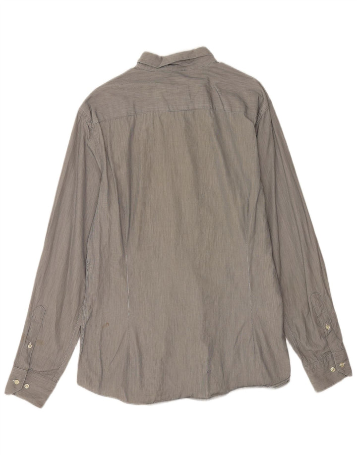 Camisa masculina Slim Fit Massimo Dutti XL algodão listrado cinza
