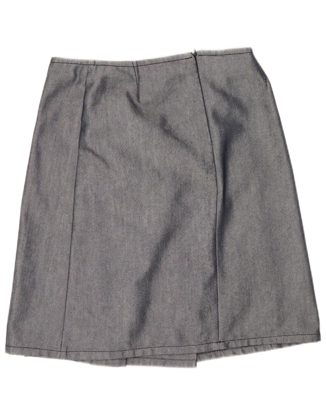 Saia plissada feminina Max & Co. Reino Unido 12 médio W30 algodão azul marinho