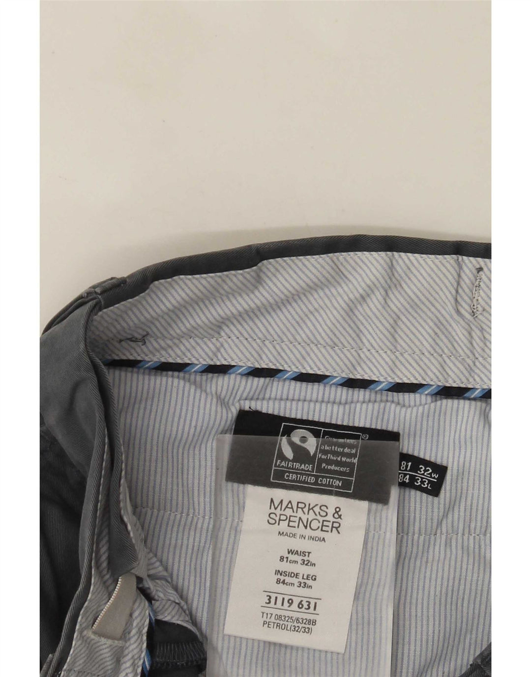 Calça masculina de terno reto Marks & Spencer W32 L33 algodão cinza
