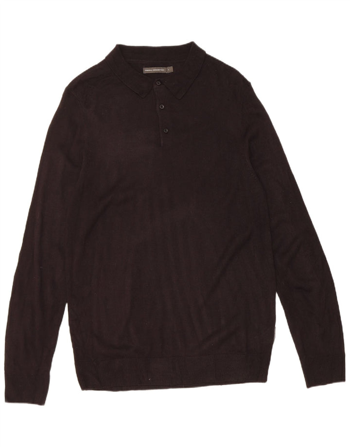 Suéter de jumper com pescoço em polo masculino French Connection grande acrílico preto