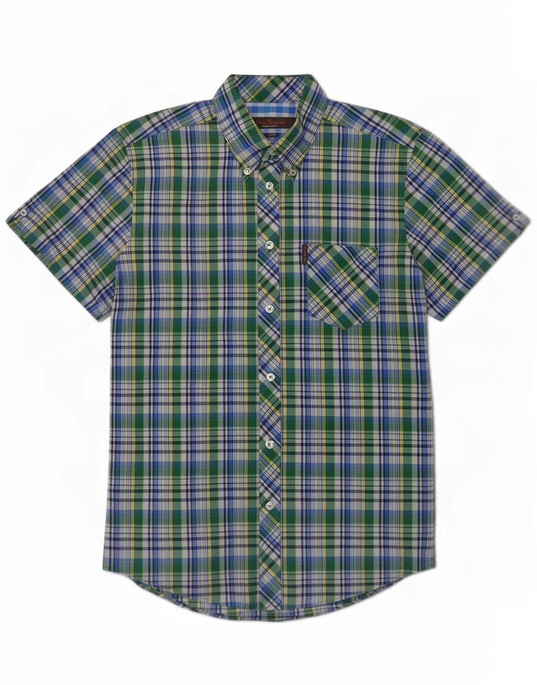 Camisa masculina de manga curta Ben Sherman de algodão xadrez verde pequeno
