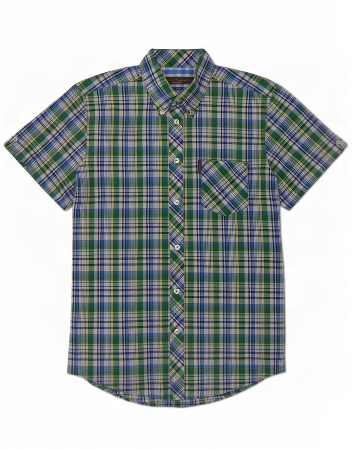 Camisa masculina de manga curta Ben Sherman de algodão xadrez verde pequeno