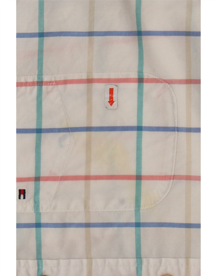 TOMMY HILFIGER Camisa masculina clássica de ajuste médio branco xadrez algodão