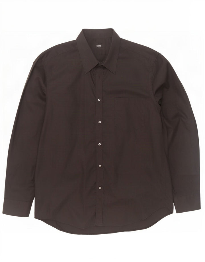 Camisa masculina Hugo Boss tamanho 44 17 1/2 XL algodão preto