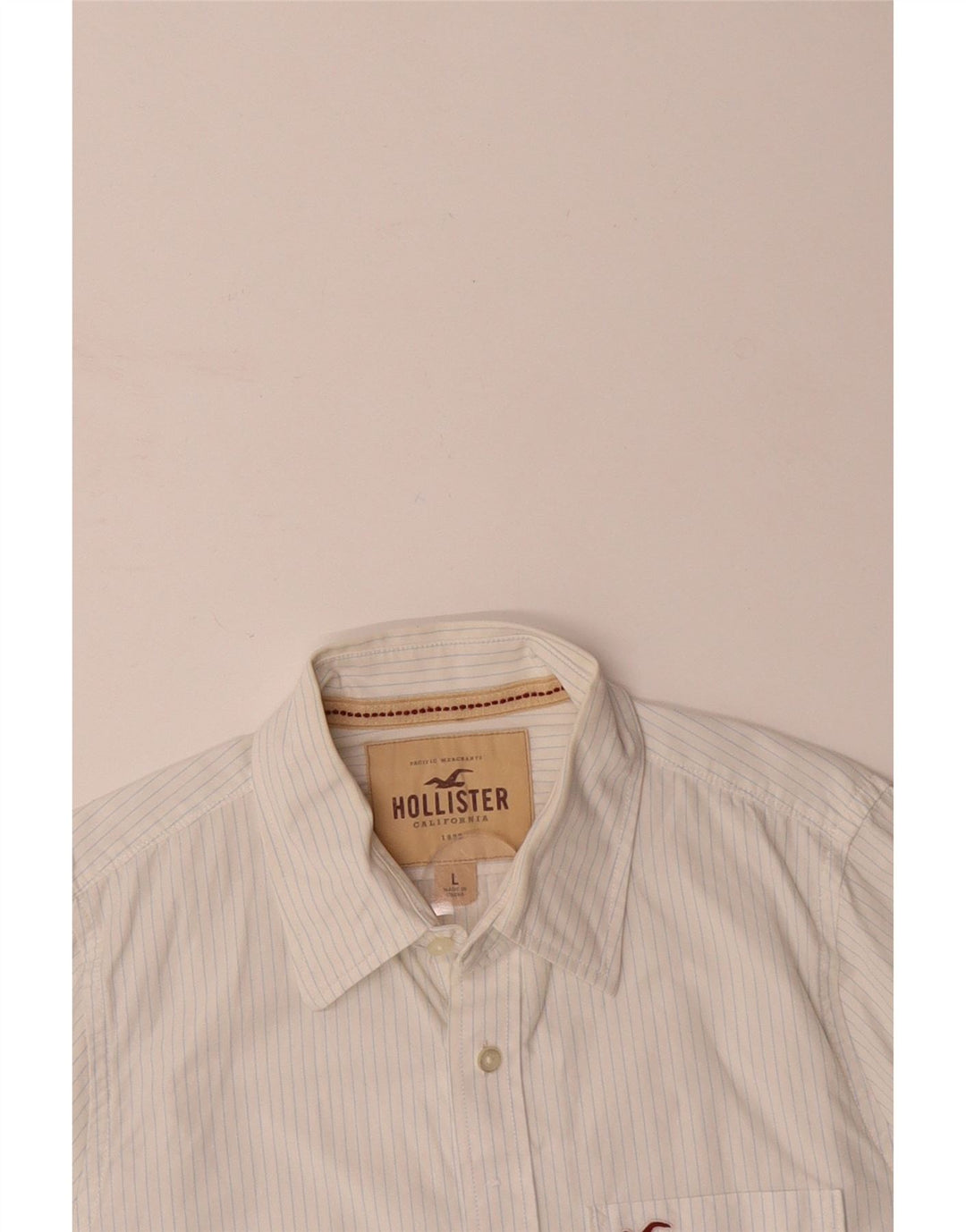 Camisa masculina HOLLISTER grande de algodão listrado branco