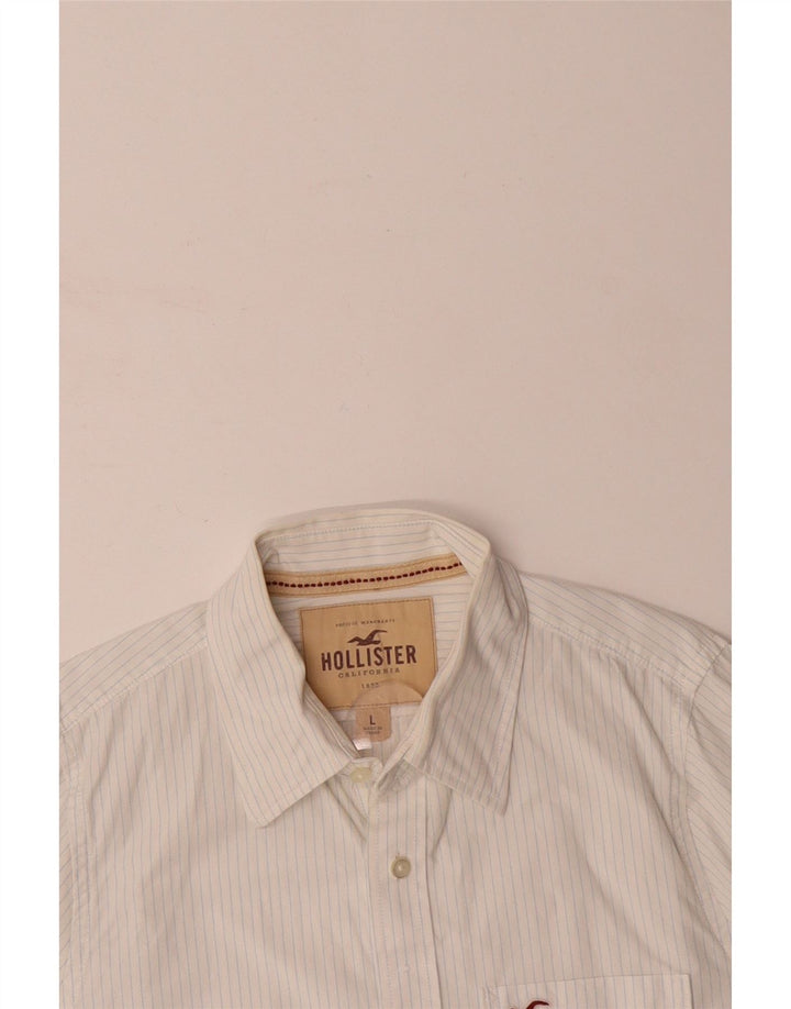 Camisa masculina HOLLISTER grande de algodão listrado branco