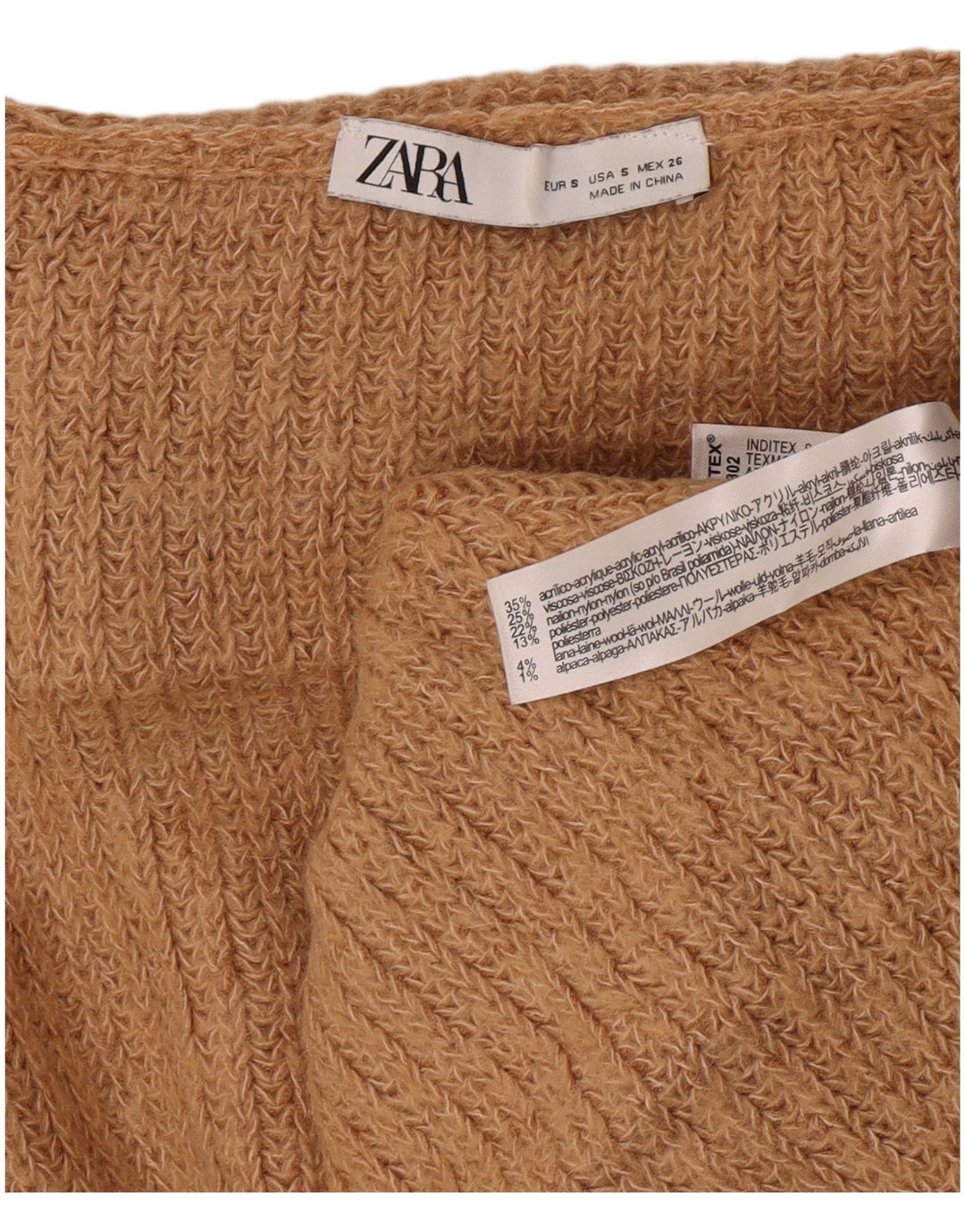 Zara Suéter feminino oversized com gola redonda Reino Unido 10 pequeno bege acrílico