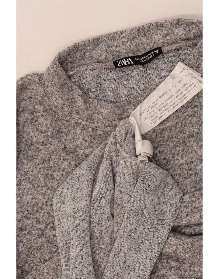 Blusa feminina de manga comprida Zara Top UK 12 viscose manchada cinza médio