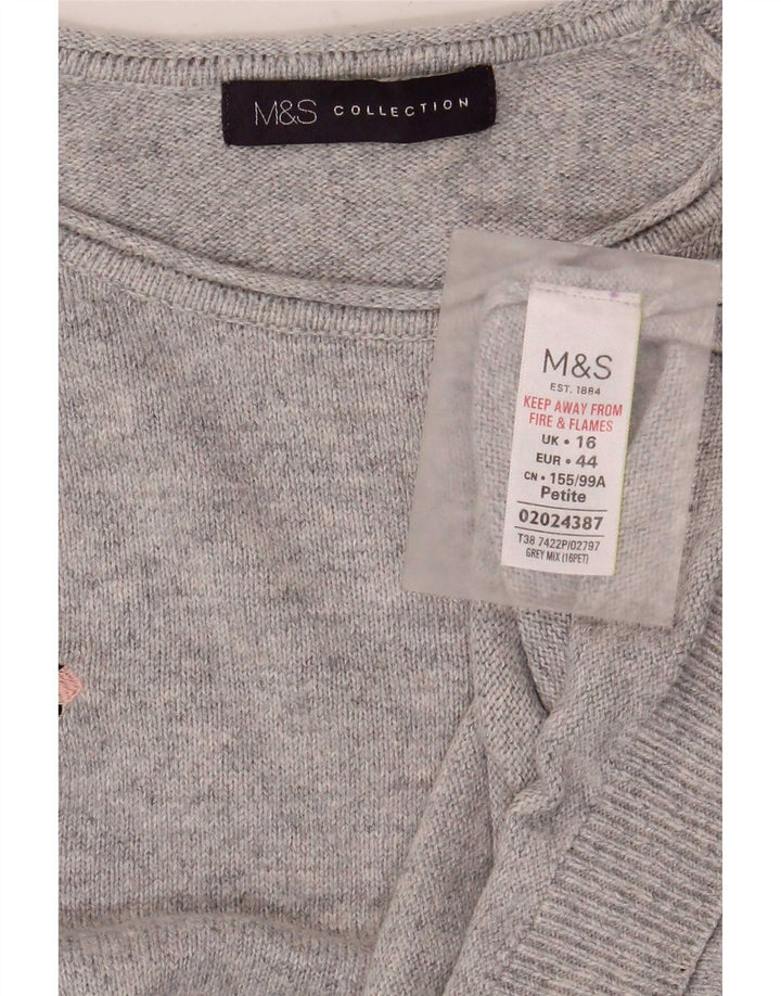 Suéter feminino Marks & Spencer com gola redonda e gola redonda Reino Unido 16 grande cinza