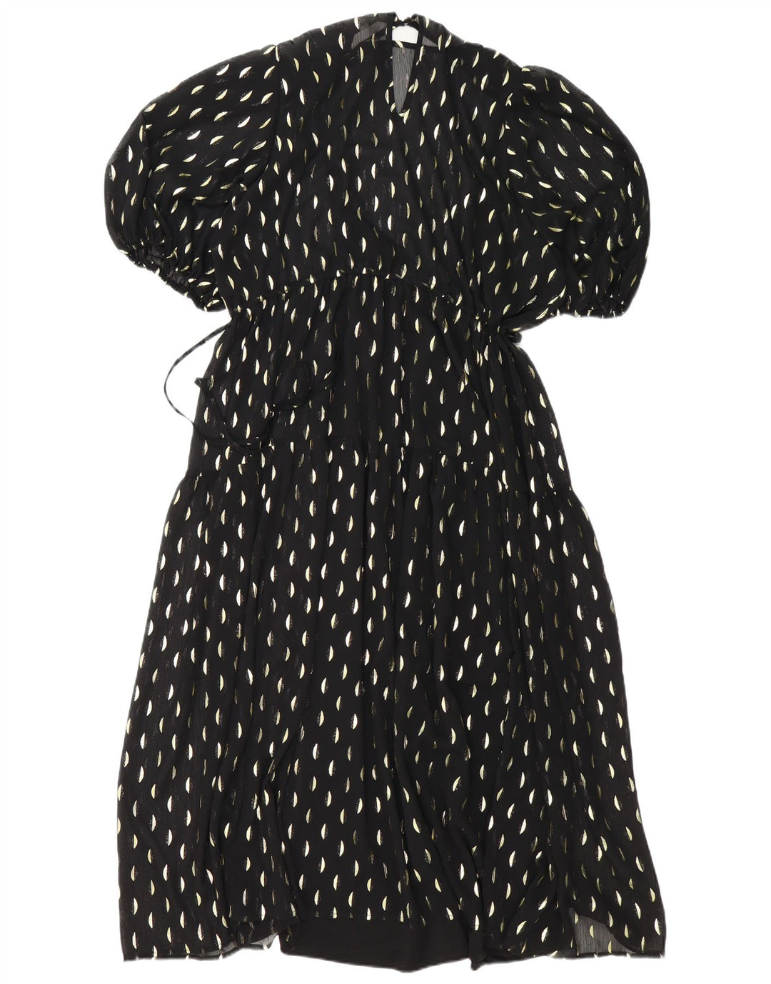 Vestido maxi feminino H&M Reino Unido 14 poliéster manchado preto médio