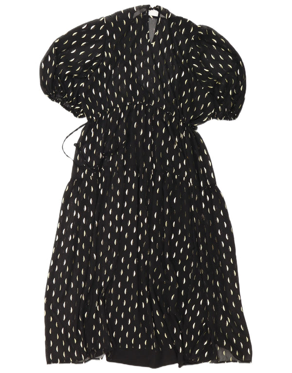 Vestido maxi feminino H&M Reino Unido 14 poliéster manchado preto médio