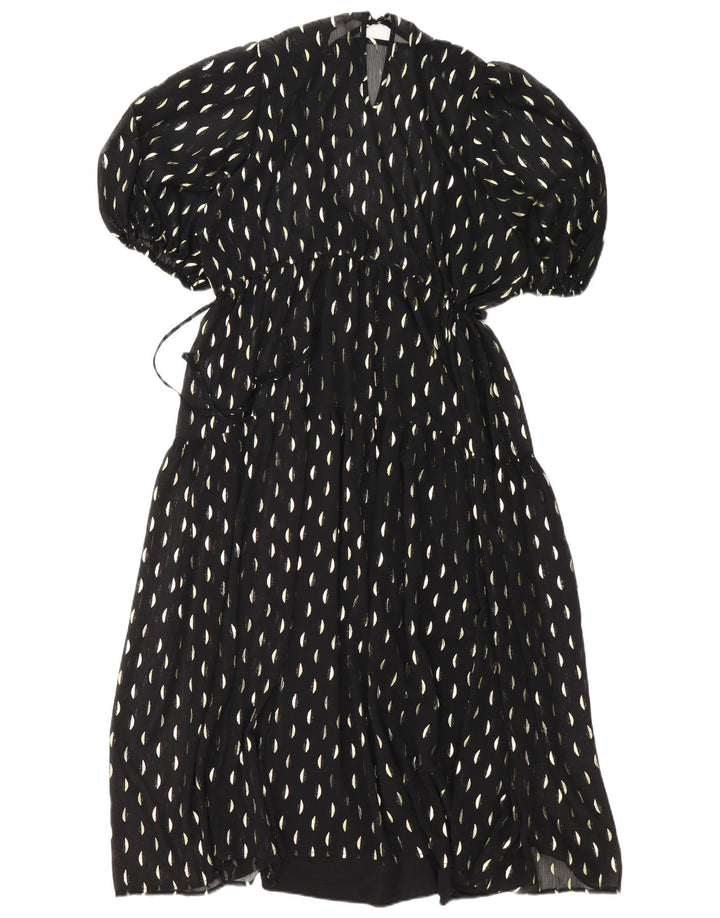 Vestido maxi feminino H&M Reino Unido 14 poliéster manchado preto médio