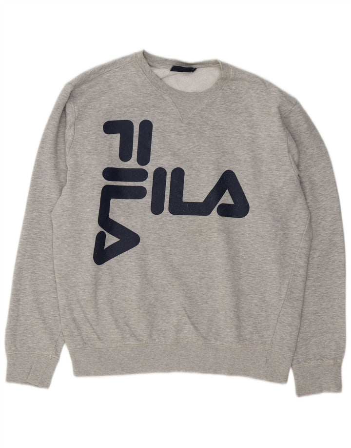 Fila moletom gráfico masculino jumper grande algodão manchado cinza
